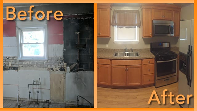 Struck and Sons Before and After, the kitchen of the DeCarlos property