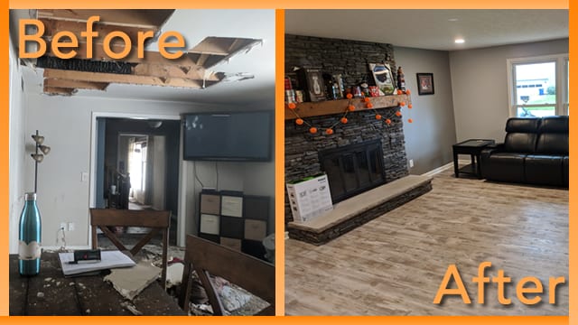 Struck and Sons Before and After, the living room of the Hall home